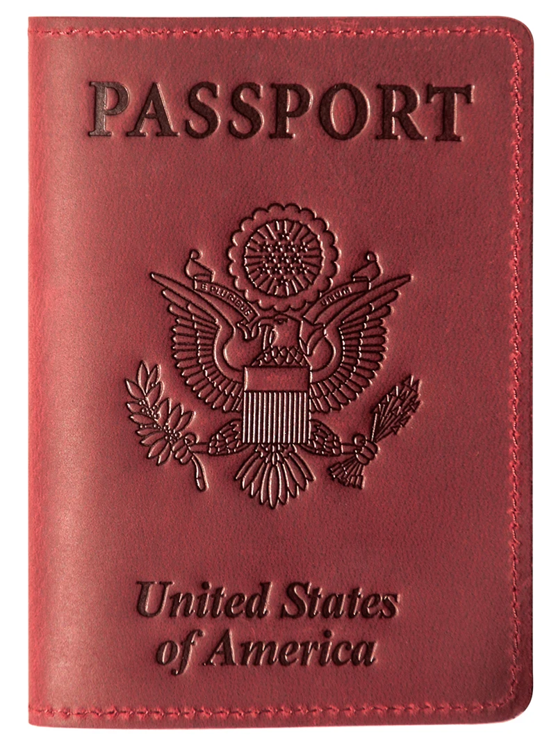 USA Genuine Leather Passport Cover Travel Passport Holder Worldwide Men
