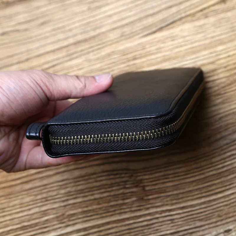 NZPJ Leather Long Wallet Natural Cowhide Clutch Bag Large Capacity Bank Card Bag Multi Function Wallet Casual Mobile Bag