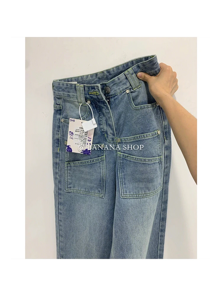 

Vintage Wide Leg High Waist Straight Streetwear Style Blue Jeans Pants Korean Fashion Women's Y2K Denim Trouser Female Clothes