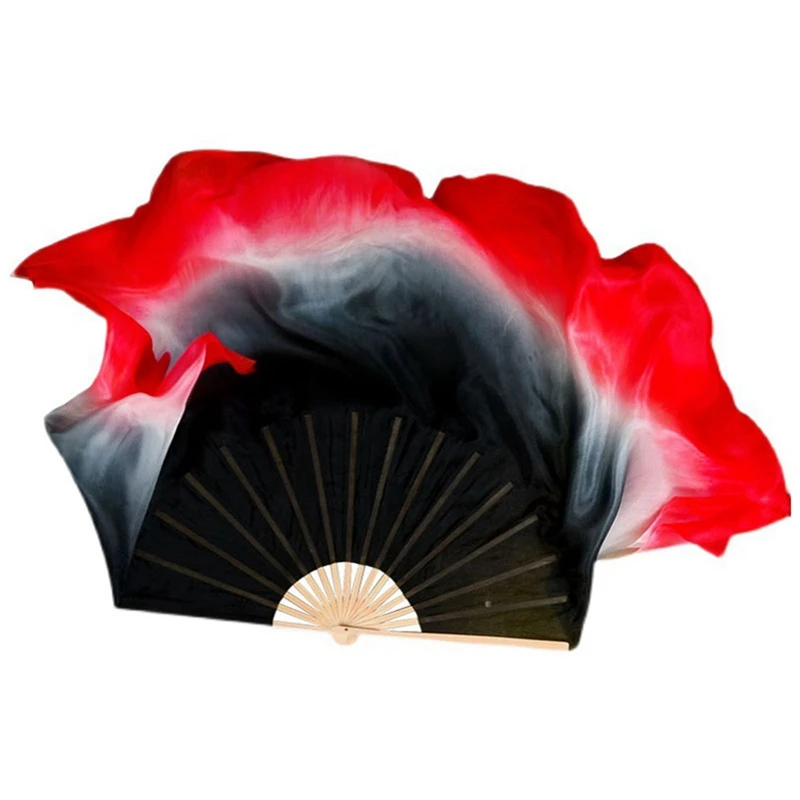 

1 Pair Handheld Bamboo Fan Real Silk Veil Bamboo Ribs Double Sided Show Props Performance Fan (1L+1R)