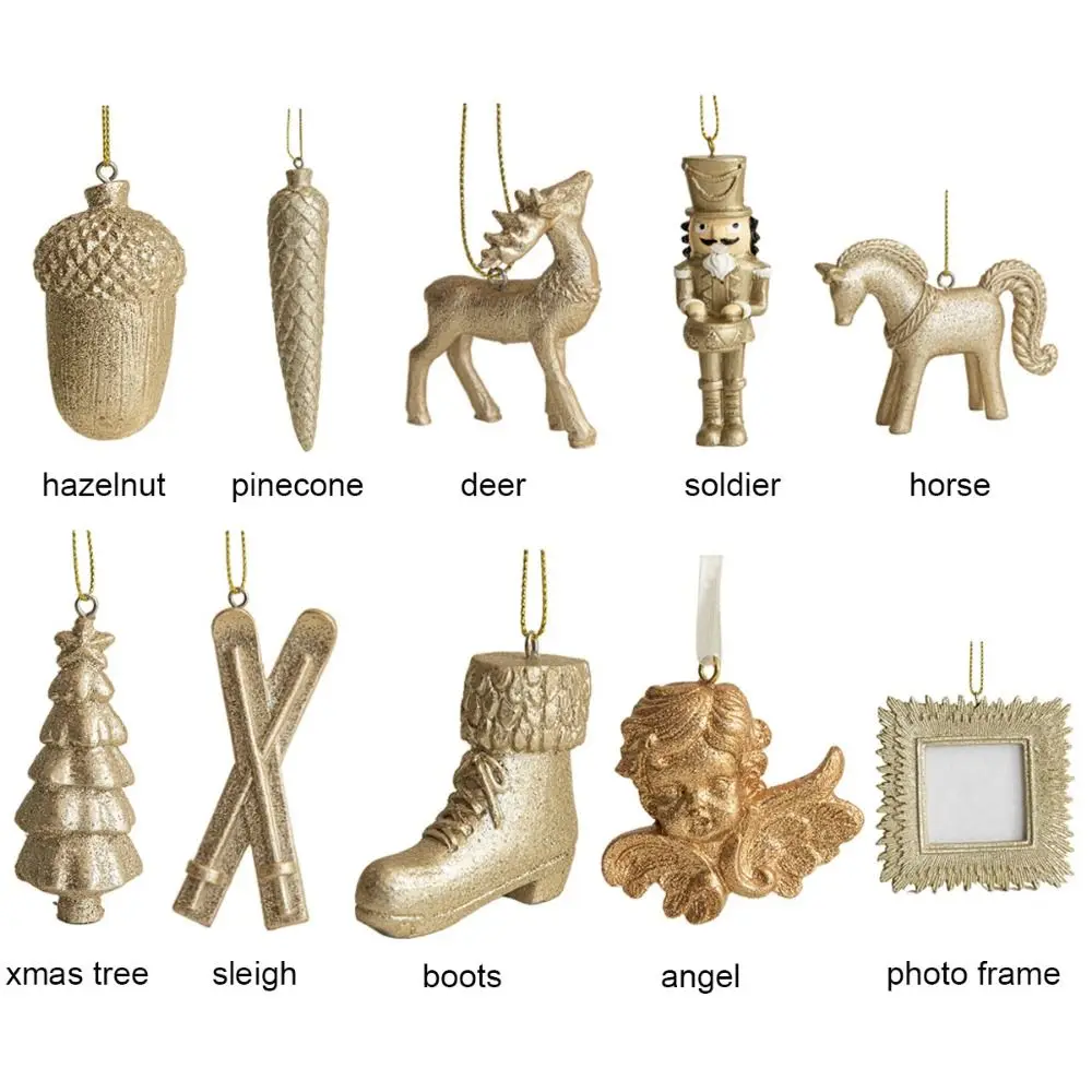Resin Gold Christmas Hanging Decoration Deer Horse Hazelnut Pinecone Hanging Pendant Resin Angel Soldier Christmas Tree Ornament
