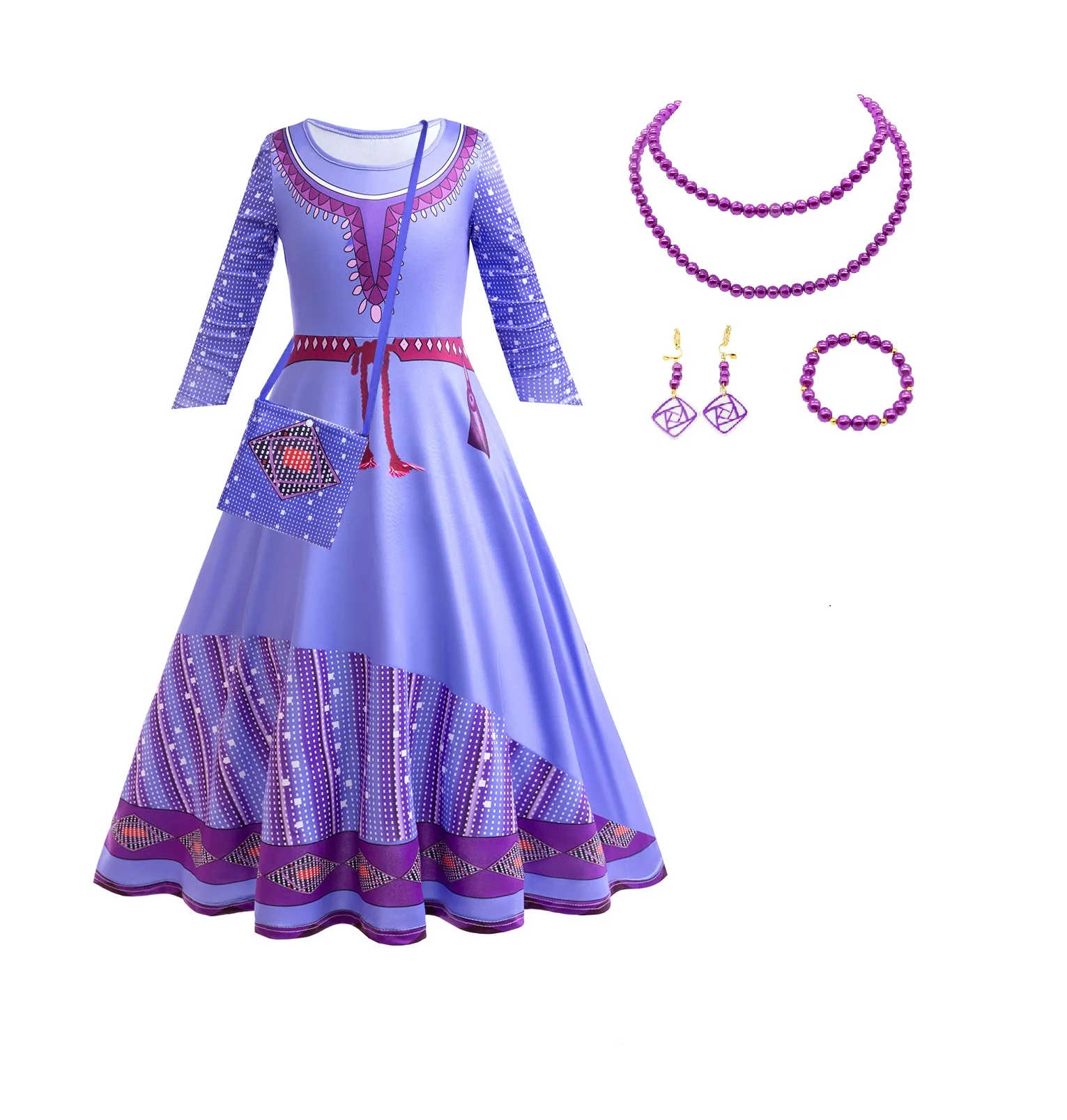 

Asha Costume for Girls Cosplay with Accessories Purple Princess Wish Dress Up Movie Clothes Halloween Carnival Birthday Party