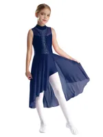 Girls Figure Skating Dance Dress Sleeveless Sparkly Rhinestone Liturgical Lyrical Contemporary Ballroom Modern Dresses Maxi Gown - Image 3
