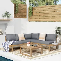 Acacia Wood Patio Furniture L-Shaped Outdoor Sectional Sofa Set with Coffee Table, Conversation Set with Built-in Side Table 1