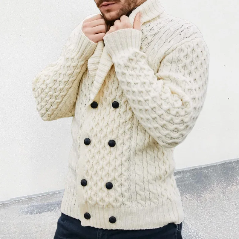 Men's Knitted Cardigan 2023 Autumn And Winter New Double-Breasted V-Neck Long-Sleeved Floral Sweater Coat