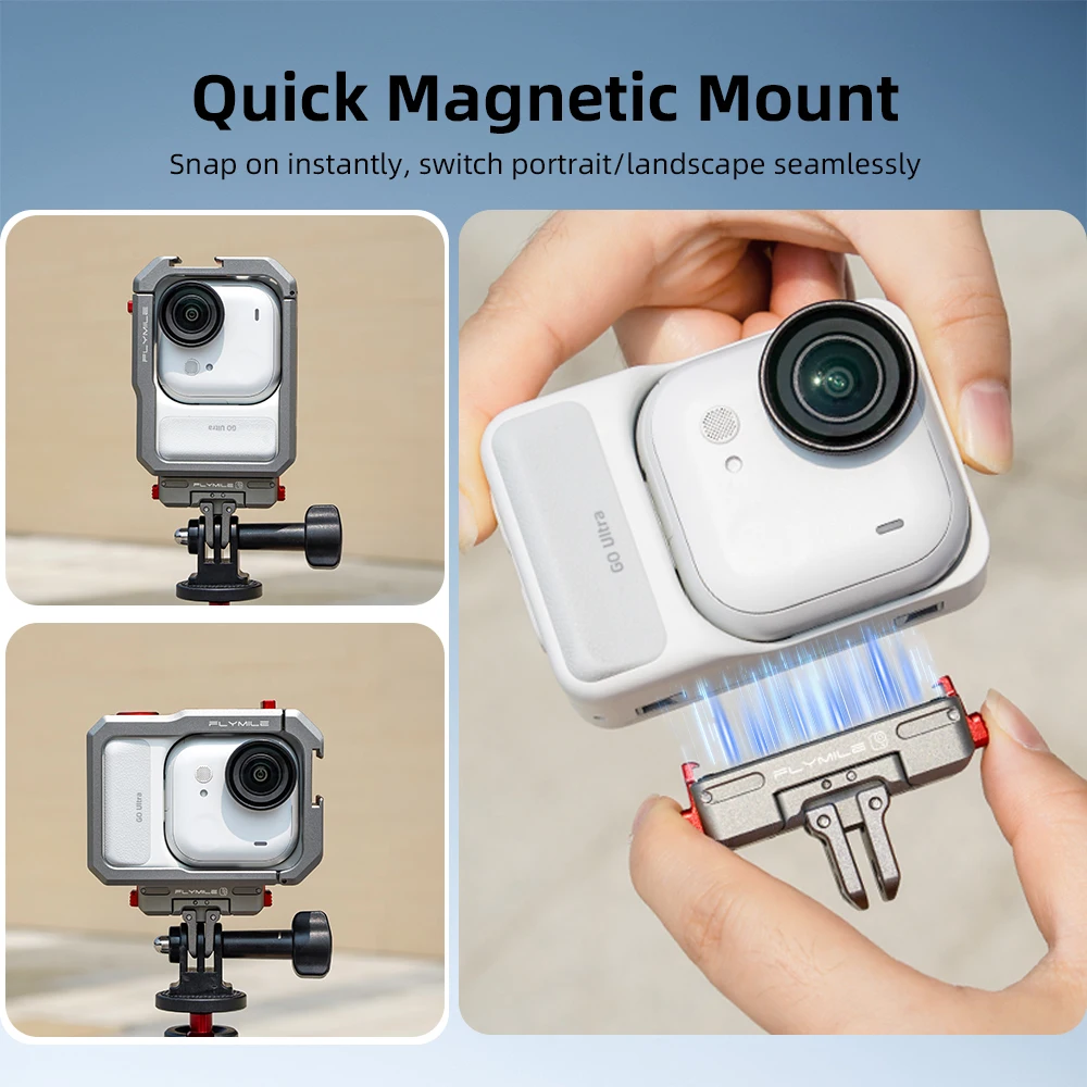 Insta360 GO 울트라 카메라 액세서리용 Flymile 퀵 릴리스 베이스 자기 회전 어댑터 마운트 금속 어댑터 접이식