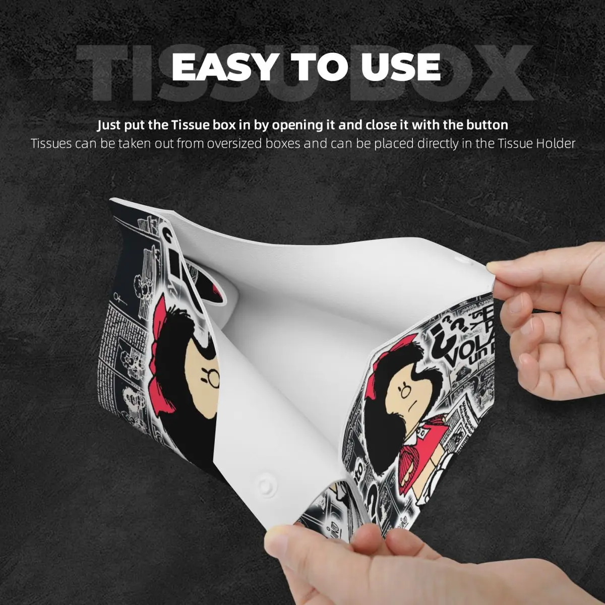 Custom Vintage Quino Comic Mafalda Facial Tissue Box Cover Rectangular Cartoon Mang PU Leather Tissue Box Holder for Car Toilet 4