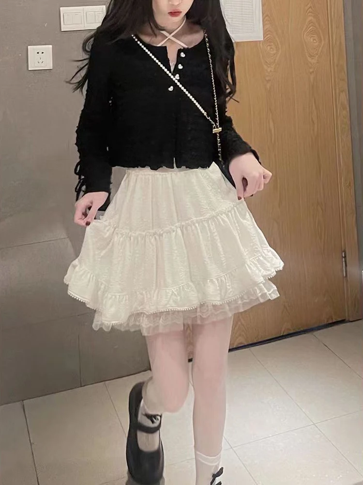 Y2K ショート スカート フリル レース ホワイト ミニ キュート ホワイトレースミニスカート女性ガールかわいいショートスカート