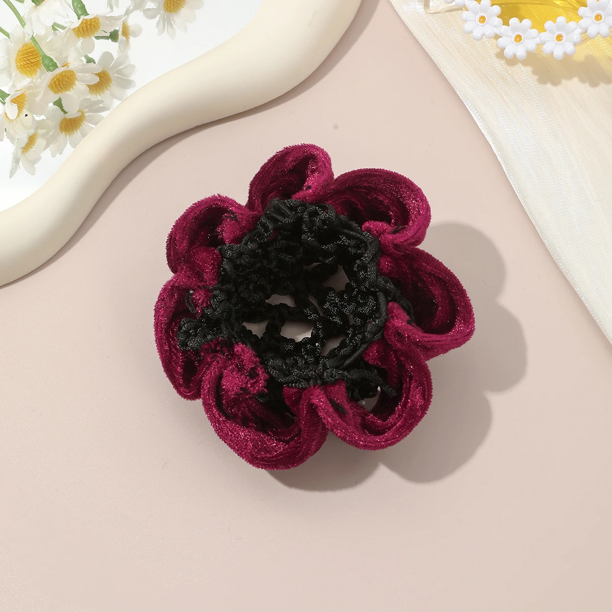 1pc Fashion Hair Net Girl Adjustable Elastic Pleated Lacework Ponytail Holder Mesh Hairband Meatball Head Hair Rope Headwear