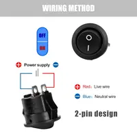 Round Rocker Switch Black On Off 2 Pin Mini Round Toggle Switch 3A 250V 6A 125V 15MM Circle Switches for RV Car Truck Boat 3