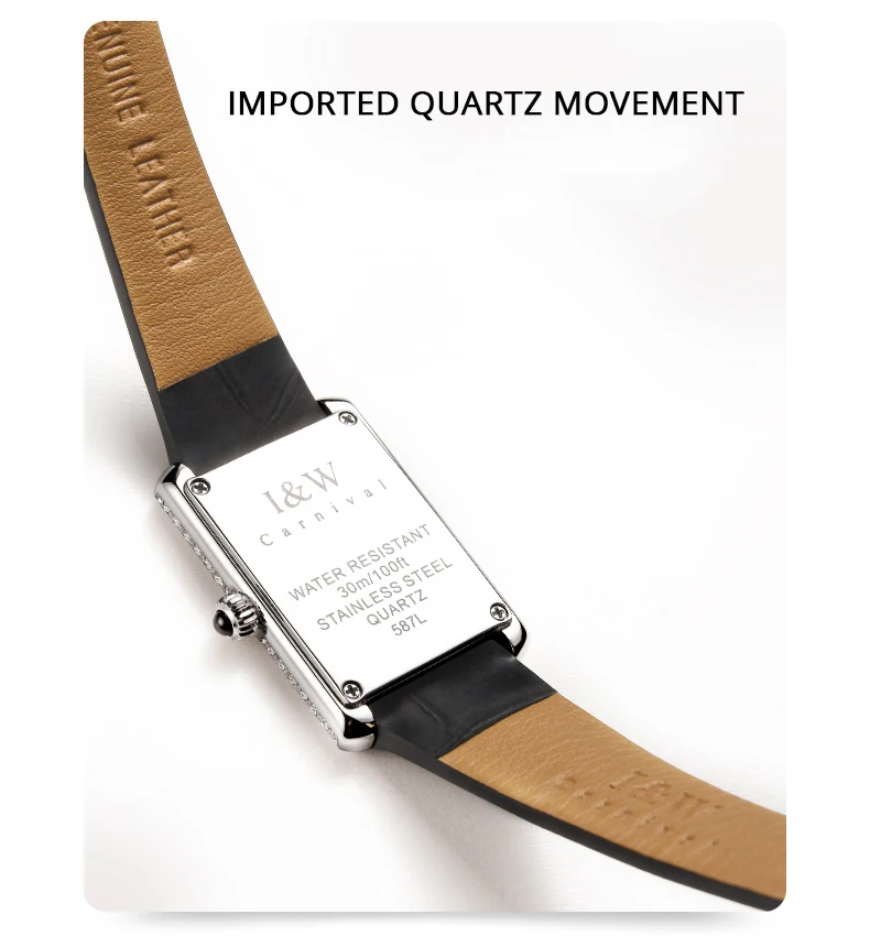 Schweiz KARNEVAL Retro Damen Uhr Schlanke Quadratische Quarz Uhren Frauen 2024 Diamant Lünette Leder Band Wasserdicht Montre Femme_voghion.com