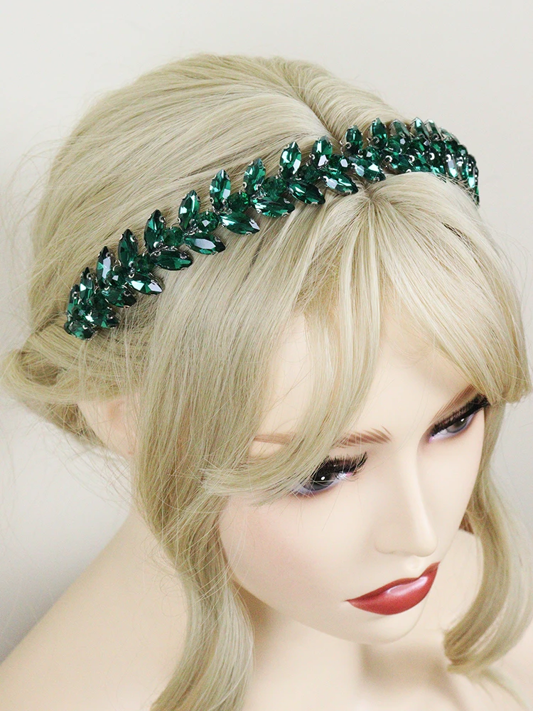 Hair Accessories Green Rhinestones Wedding Hair Accessories For Women and Girls Headband Bride Headdress Guest Head Jewelry Ceremony Tiaras