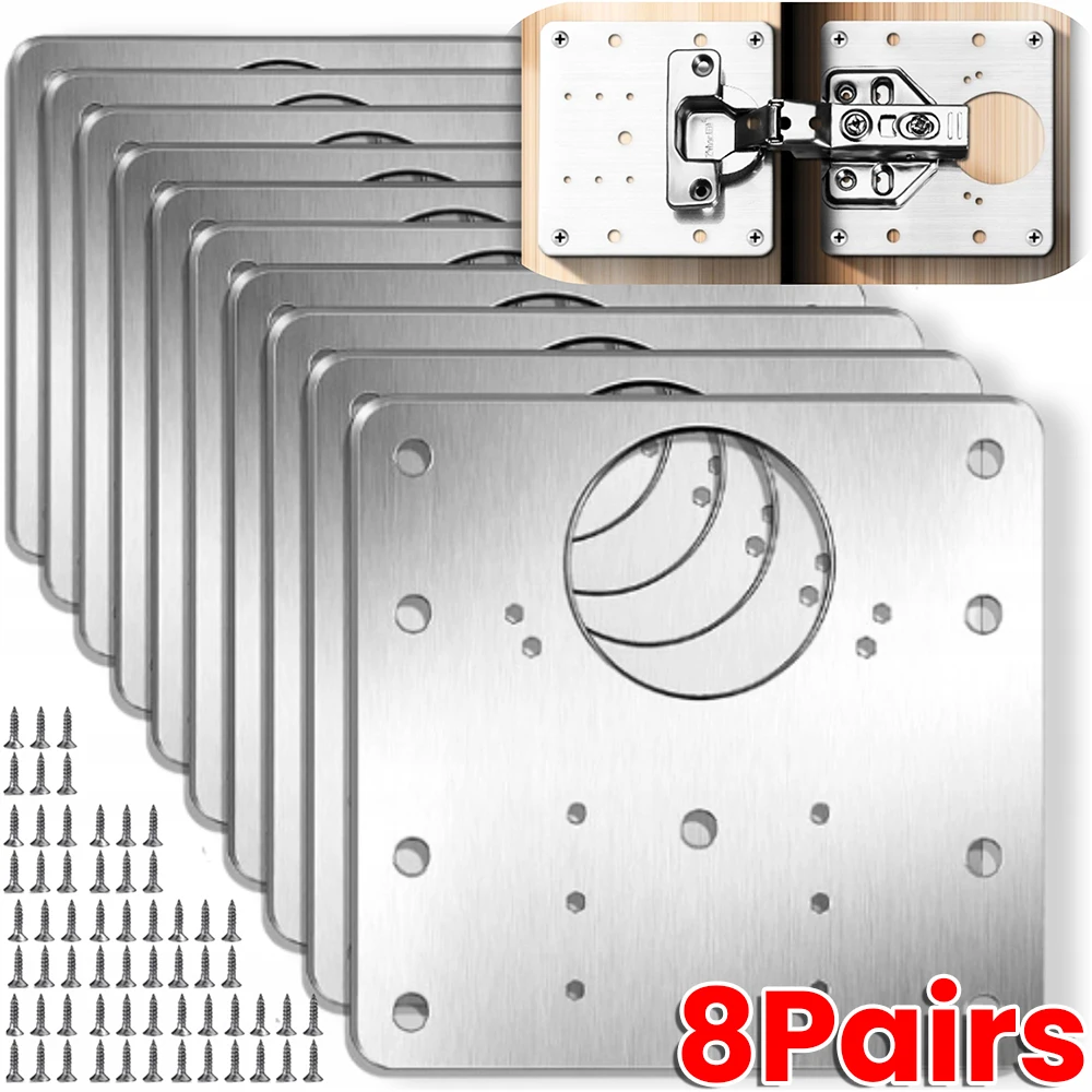 Hinge Repair Plates 1/8Set Hinge Repair Plates Stainless Steel Cabinet Door Hinge Mounting Plate with Screws Flat Fixing Brackets Kitchen Hardware