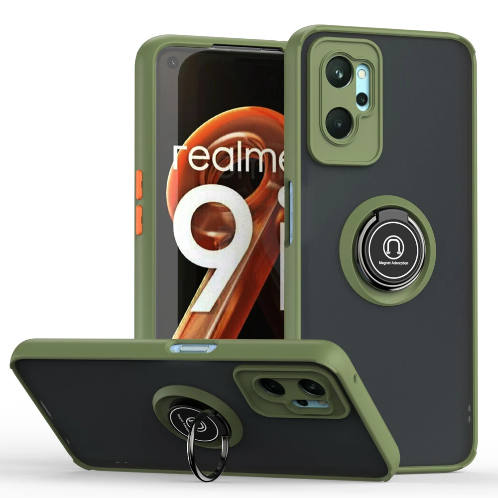 KEYSION Fashion Matte Case for Realme 9 Pro+ 9i Transparent Ring Shockproof Phone Cover for OPPO A96 A95 A94 A76 A36 A74_voghion.com