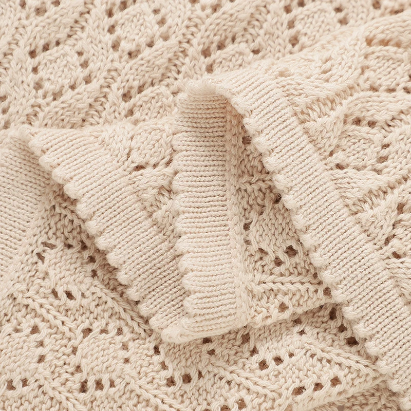 Coperta in cotone per neonati, lavorata a maglia, per bambini e bambine, trapuntata, 90x70 cm, tinta unita, per passeggino, super morbida, a quadri, alla moda, traforata - immagine 3