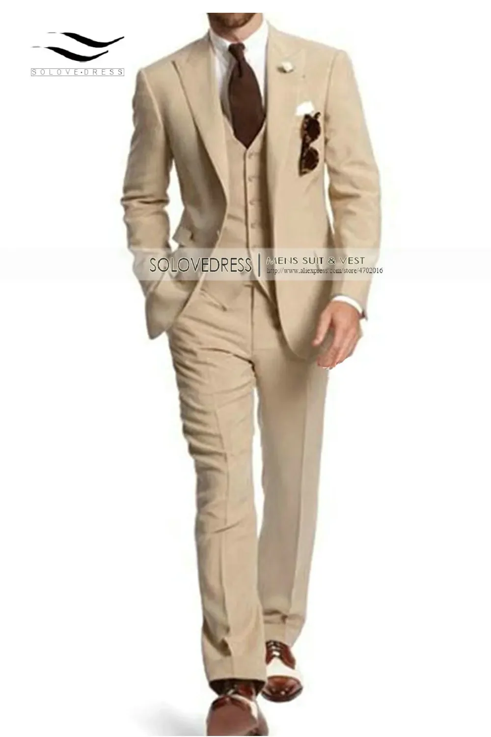 

Men's Suit Formal Business Suits 3-Pieces Notch Lapel Solid Tuxedos Best Man For Wedding Groomsmen (Blazer+vest+Pants) Beige New