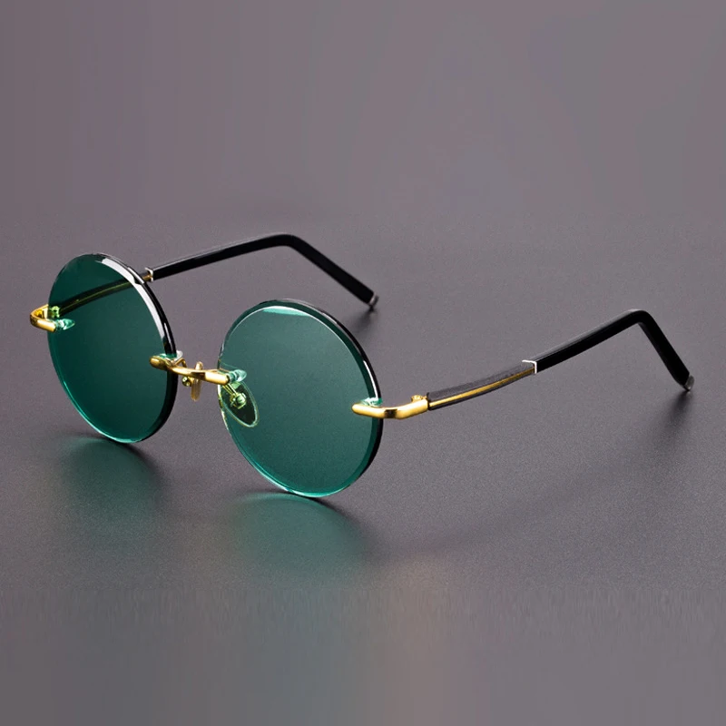 Green Natural Crystal Stone Sunglasses Man Fashion Round Rimless
