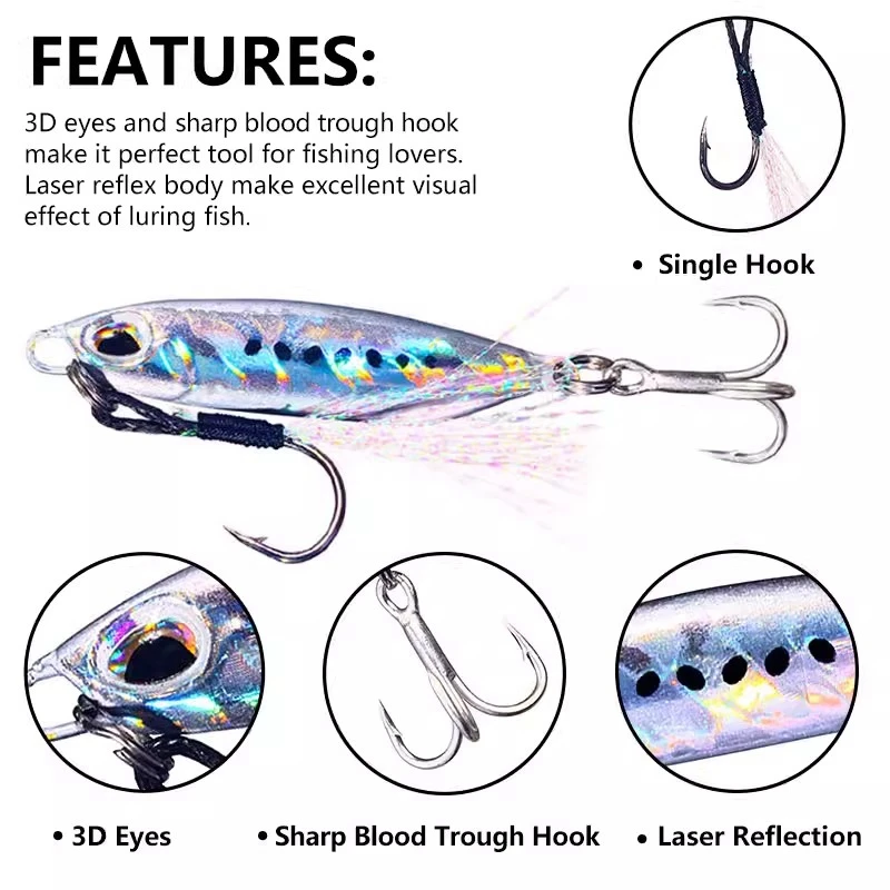 12/32g Metal Cast Jig Fishing Lure Hard Bait Bass Fishing Baits Tackle Slow Pitch Lure Slow Jigging Sea Saltwater Lures Pesca