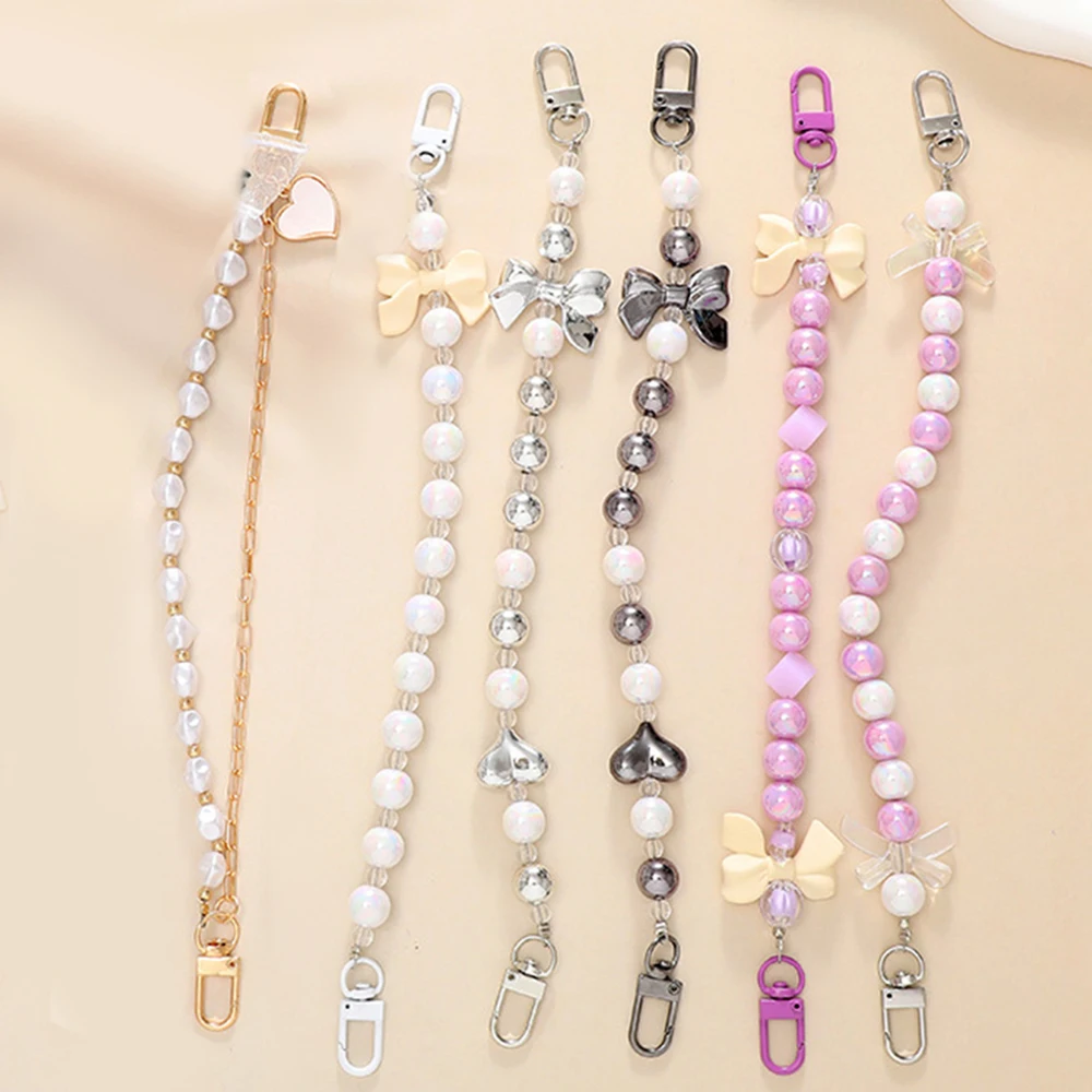 

Women Double Chain Phone Case Pendant Bag Pendant Purse Belt Bag Chain Lovely Mobile Phone Lanyard Imitation Pearl Short Chain