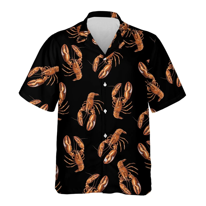 Hawaiian Lobster Anchor 3D Printed Shirts For Men Clothes Harajuku Fashion Seafood Beach Shirt Aloha Short Sleeve Blouses Tops 5