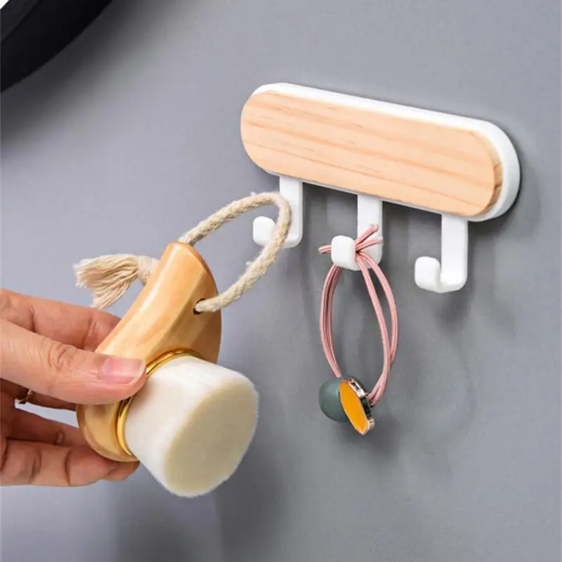 Wooden Wall Hooks Coat Scarf Bag Hanger Strong Self Adhesive Hat