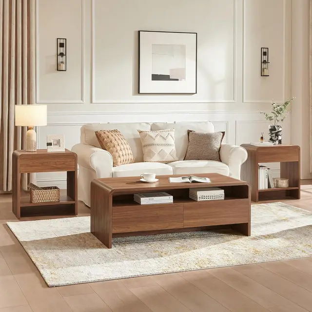 3-Piece Living Room Table Set, Includes Coffee Table & 2 End Tables, Modern Coffee Table Sets with Large Storage, Customized