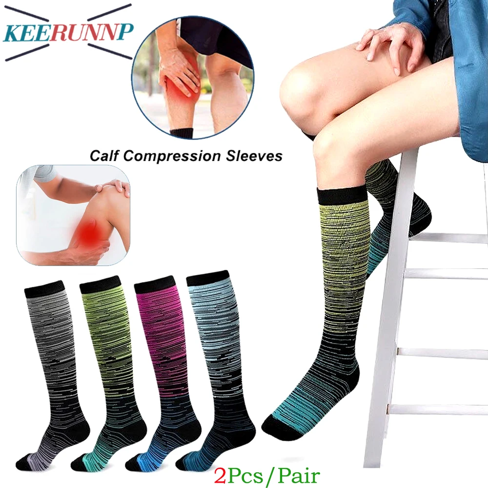 1Pair Calf Compression Socks for Women Men - Shin Guards Compressions  Stockings 20-30mmHg for Running,Shin Splint,Varicose Veins