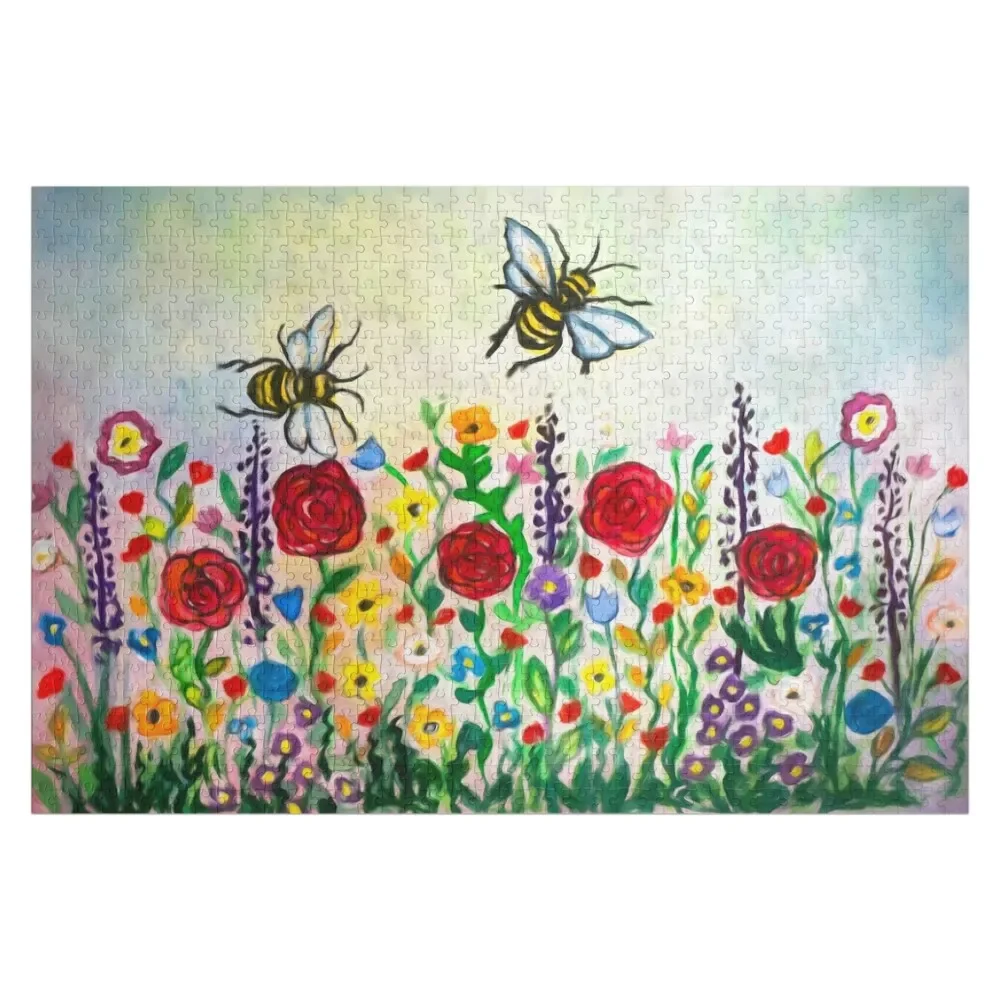 Summer meadow flowers and bees watercolor Jigsaw Puzzle Custom Gift Personalised Name Puzzle кружка french garden summer meadow 470 мл