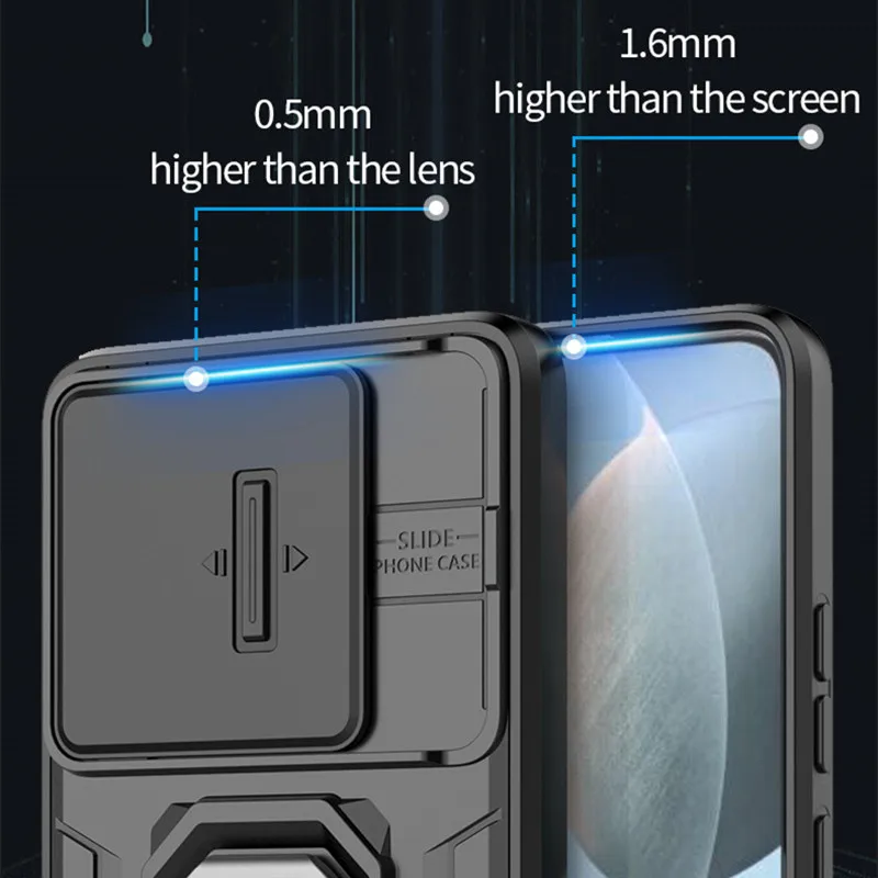 Premium Armor Shockproof Magnetic Bumper with Sliding Lens Protector and Holder for 6.67 inch Smartphones