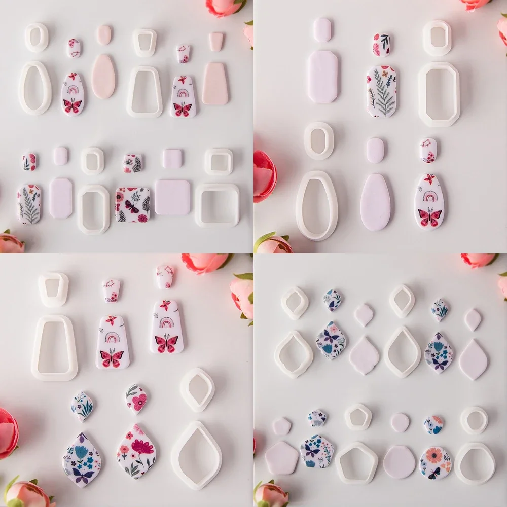 2Pcs Set Geometric Shaped Polymer Clay Cutters Mold Creative Graphics DIY Earring Pendant Jewelry Modeling Cutting