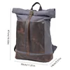 New vintage wash canvas men's backpack waterproof large capacity roll top expansion backpack men's outdoor hiking bag 3