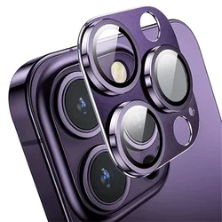 Premium Camera Protection Glass with Metal Ring Film and Lens Cover - 13 - 13 Mini (Dark Purple)