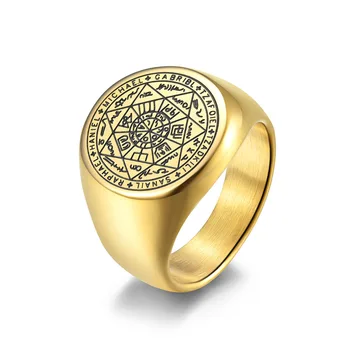 The Key of Solomon Rings Stainless Steel The Seal of the Seven Archangels Ring Amulet Male titanium steel Jewelry M4 3