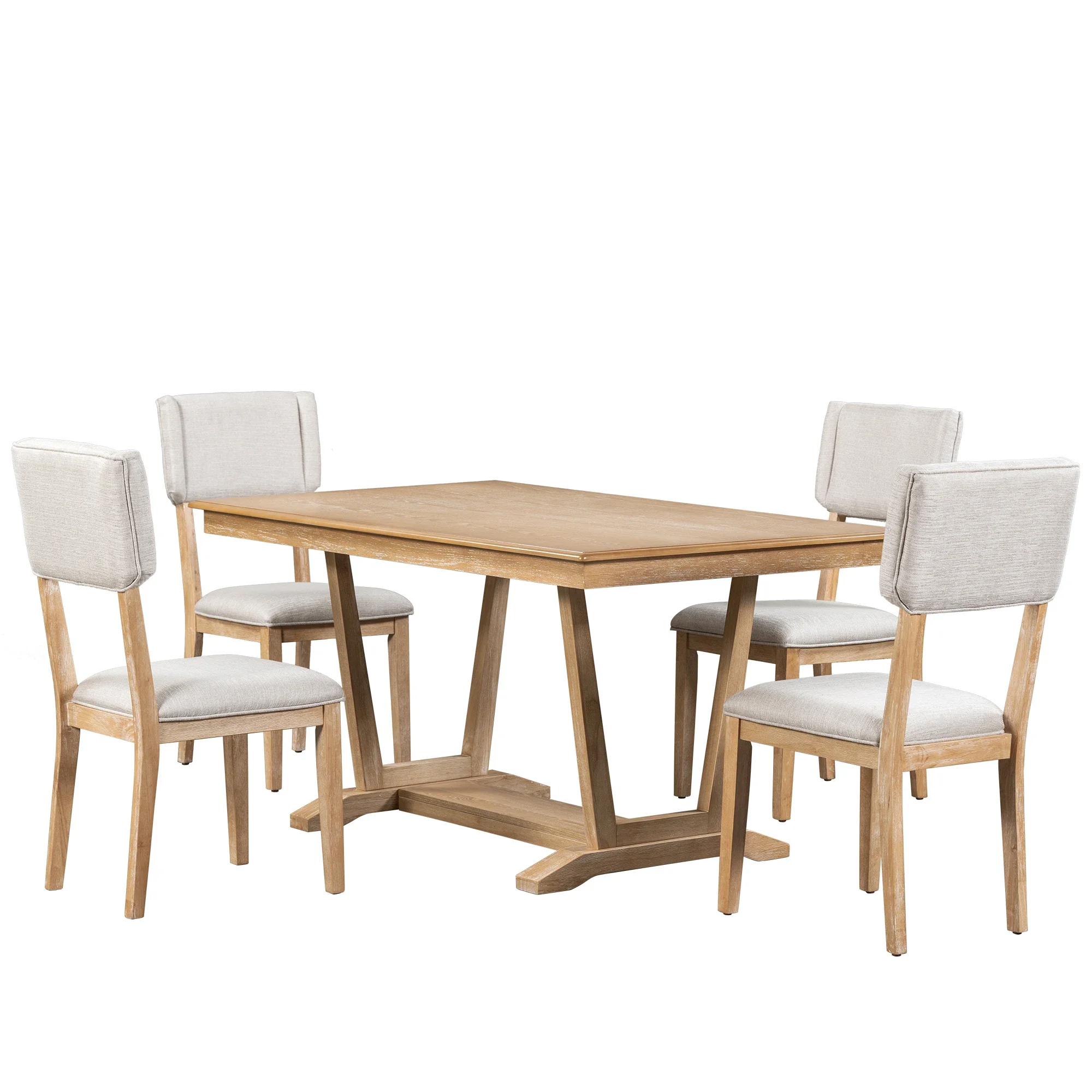 

Rustic 5-piece Dining Table Set with 4 Upholstered Chairs, 59-inch Rectangular Dining Table with Trestle Table Base, Naural