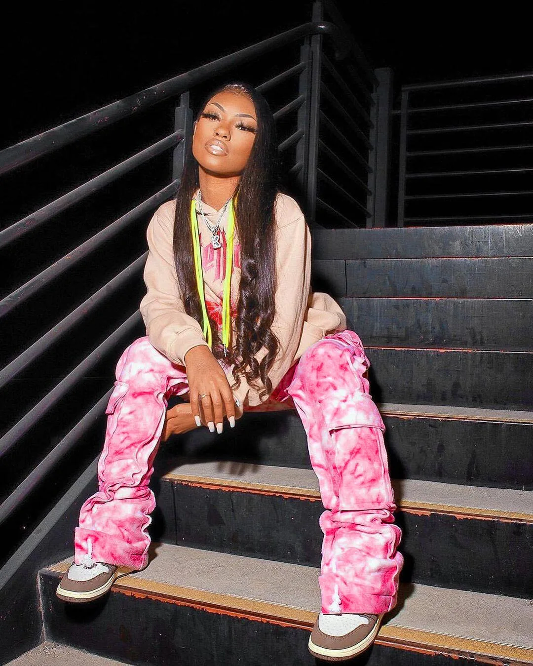 Female Multi-Pocket Cargo Pants Fall Winter Tie Dye Fashionable Streetwear Wide Leg Trousers For Women
