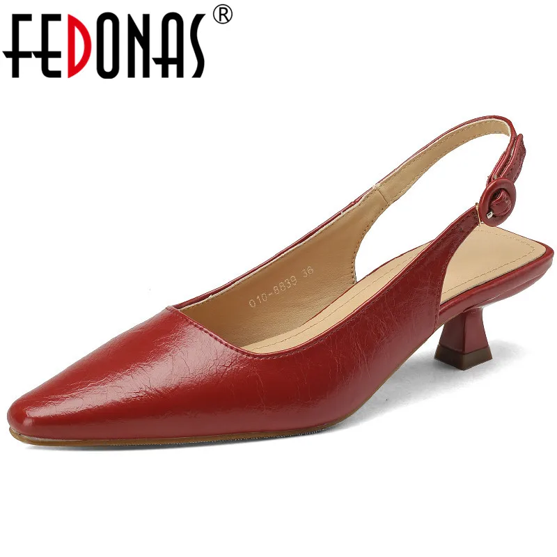 

FEDONAS Women Genuine Leather Sandals Thin Heels Slingbacks Pumps Spring Summer Office Ladies Party Shoes Woman Fashion Elegant