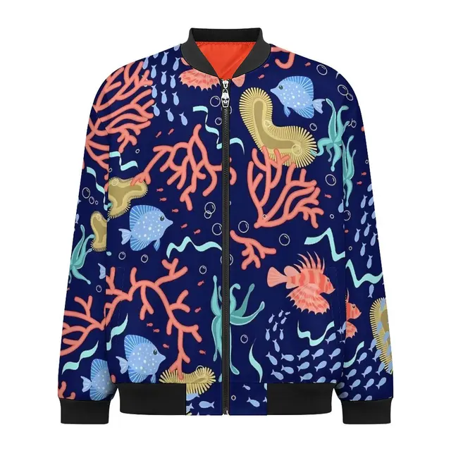 Tropical Marine Jackets Winter Underwater Life Print Cool Casual Coats Male Zip Up Loose Windbreak Graphic Oversized Jacket