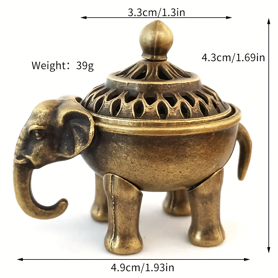 Antique Zinc Alloy Elephant Incense Burner with Creative Zen Incense Holder, Aromatic Stick Stand for Home Meditation Decor