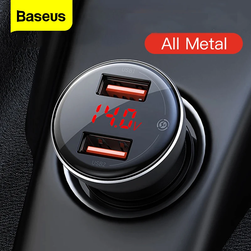 Baseus 24W Caricatore Per Auto Dual Usb In Metallo Display Digitale Caricabatterie Per Auto Veloce Per Iphone Xiaomi Samsung Android Mobile Phone
