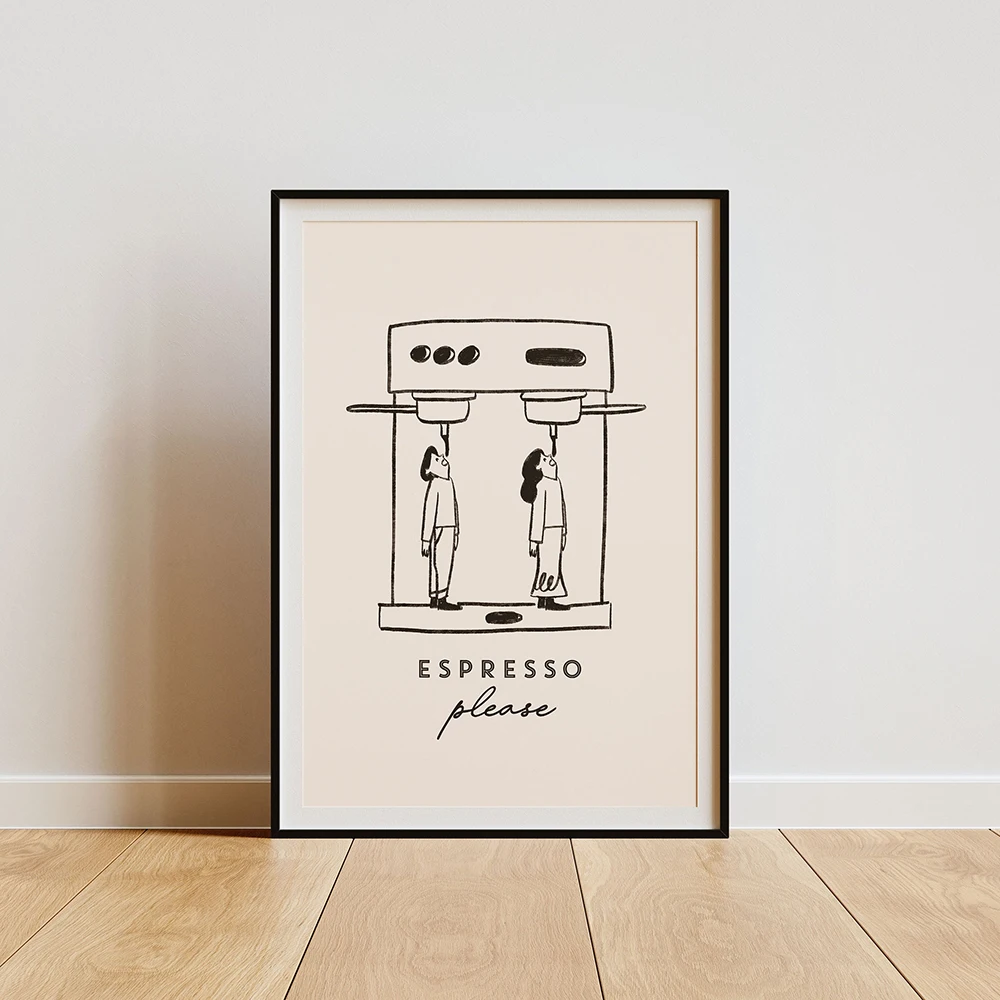 Abstract Line Cartoon Coffee Drink Wall Art Print And Poster Espresso Please Canvas Painting Wall Picture Kitchen Art Cafe Decor