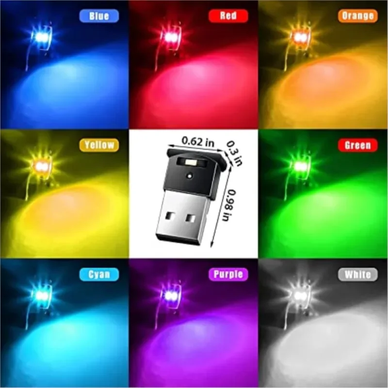 1/2pcs USB Ambient Light LED RGB Ambient Light Mini 8 Color Variable for Car Laptop Keyboard Atmosphere Smart Night