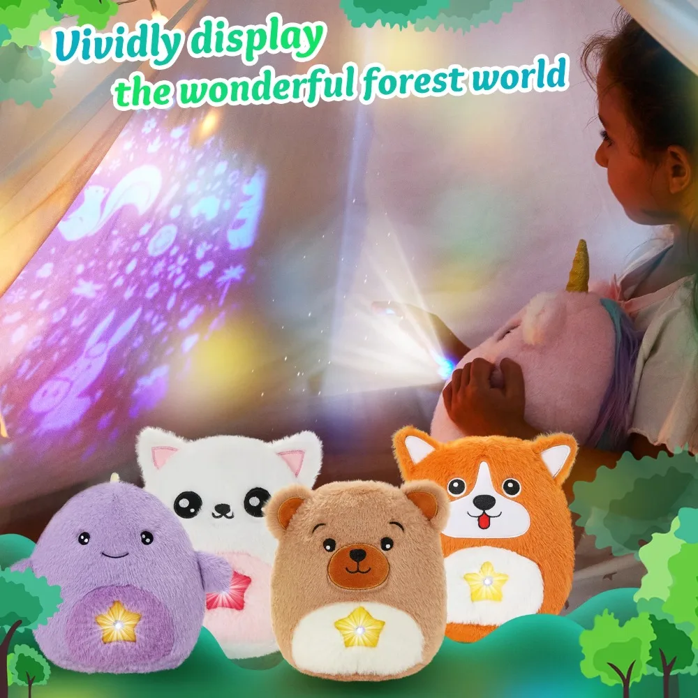 

28cm Unicorn Projector Plush Toys Doll Throw Pillows with LED Light Cute Soft Bear Dog Stuffed Toy Animals Kids Girls for Gifts