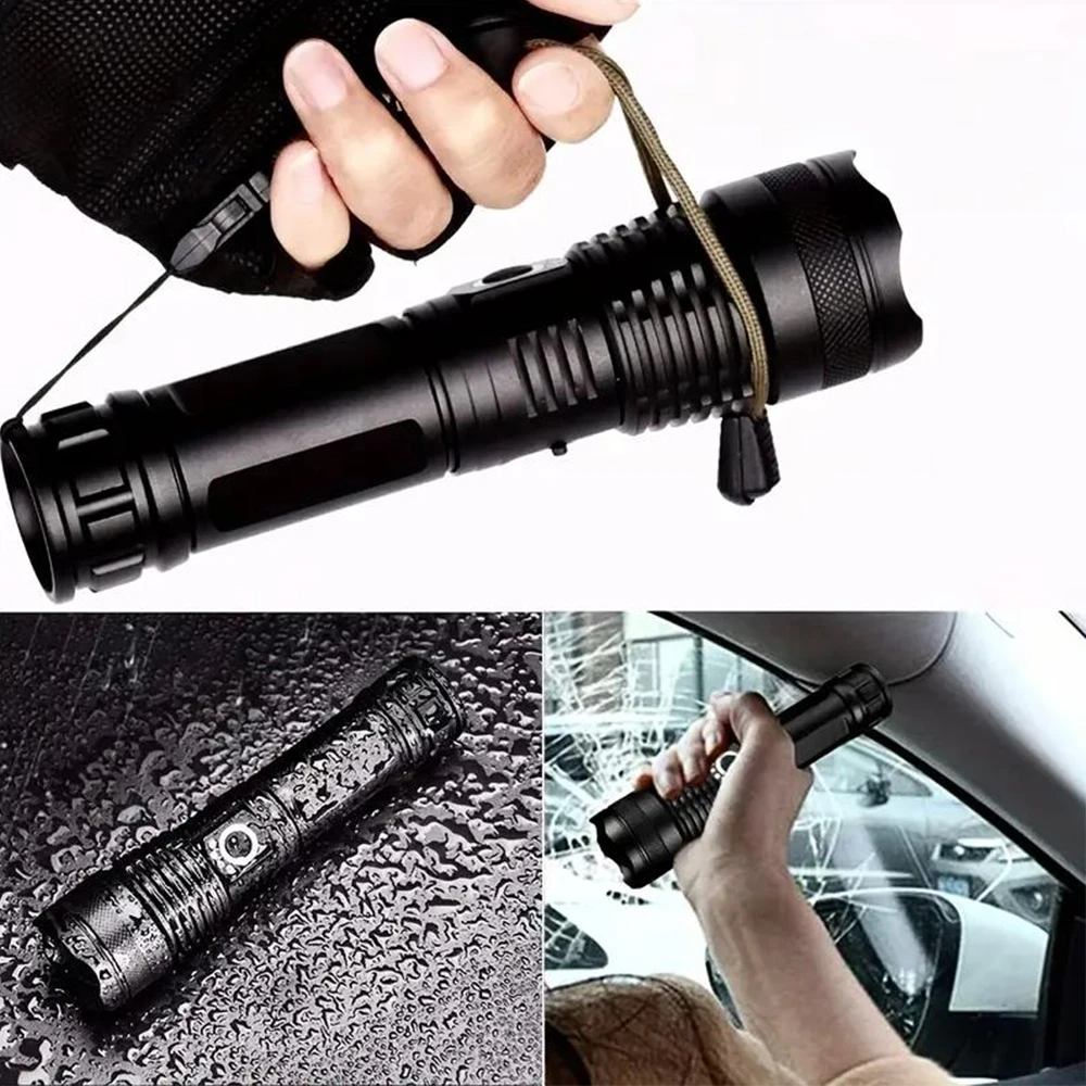 Led Flashlight Type-c Usb Rechargeable Long Range Tactical Torch Strong Light Lamp Outdoor