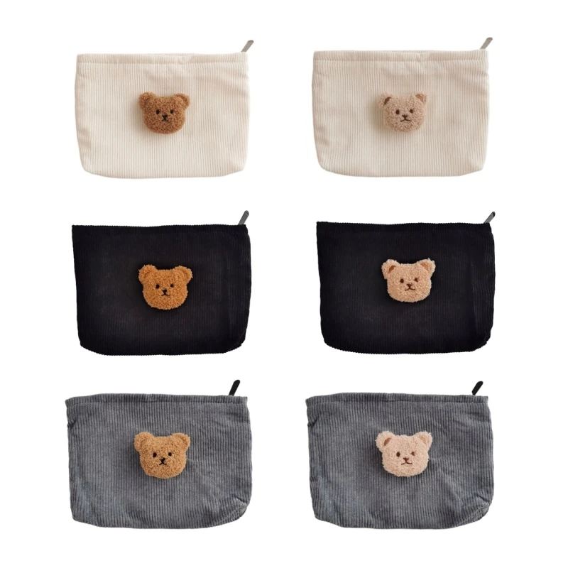 

Stroller Storage Bag Versatile Travel Diaper Bag Tote Bag Large Capacity Bag Corduroy Embroidery Bear Handbag