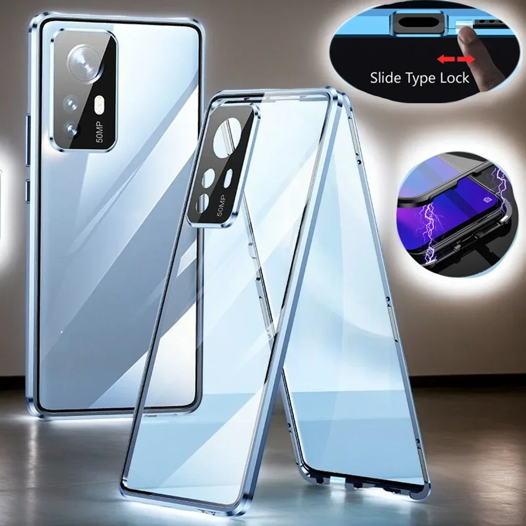 360° Protection Magnetic Metal-Glass Case with Double-Sided Adsorption
