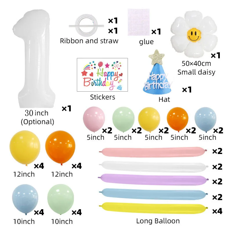 

Белые цифровые наклейки, колонны для воздушных шаров, украшение для детского дня рождения, украшение для фотографий маргариток