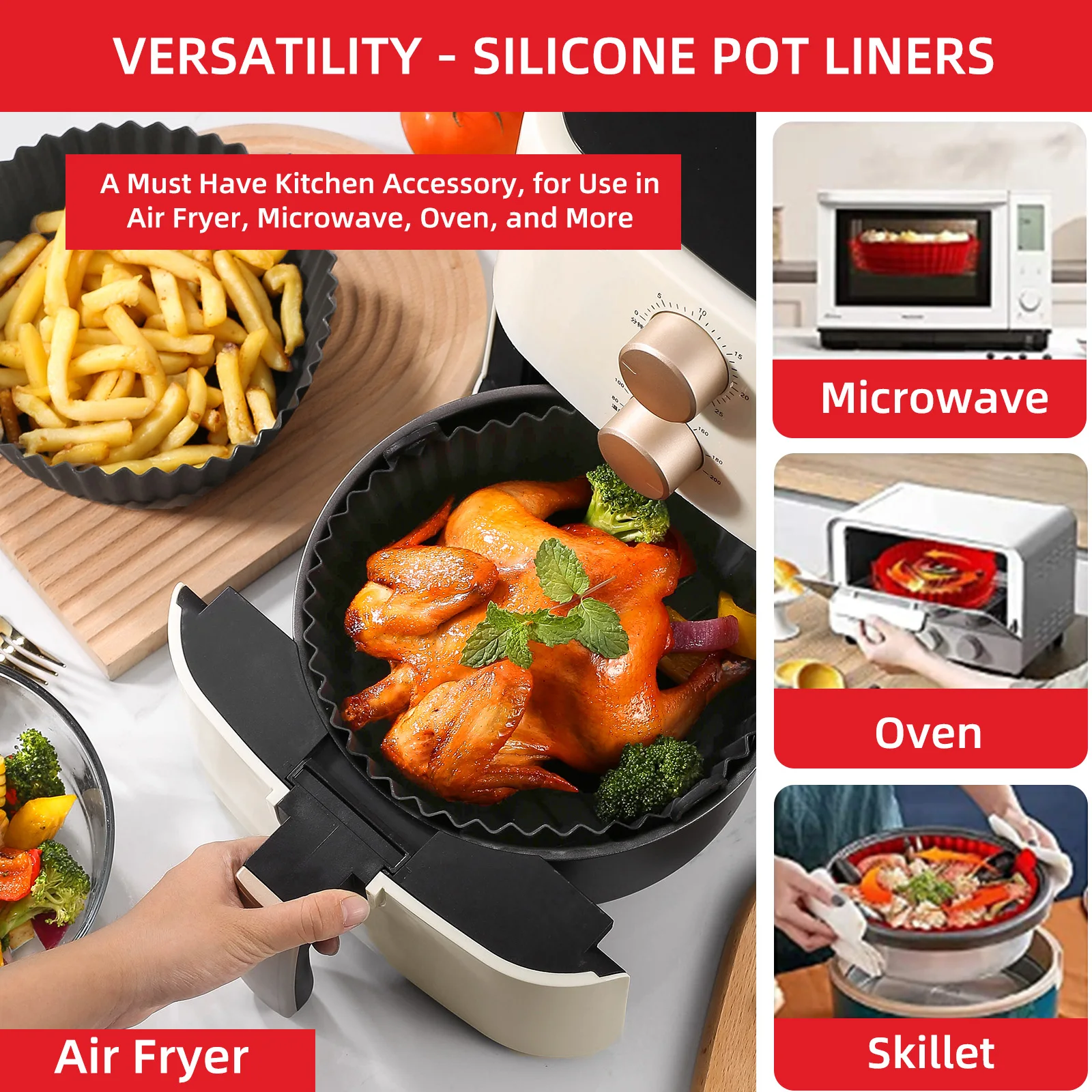 Air Fryer Silicone Liners Air Fryer Silicone Pot Reusable Silicone bread  pan Liners Food Safe Non Stick Air Fryer Basket Accesso - AliExpress