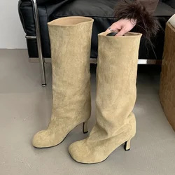 Eilyken Winter Street Style Knee - High Punk High Heel Boots - 38 (Apricot)
