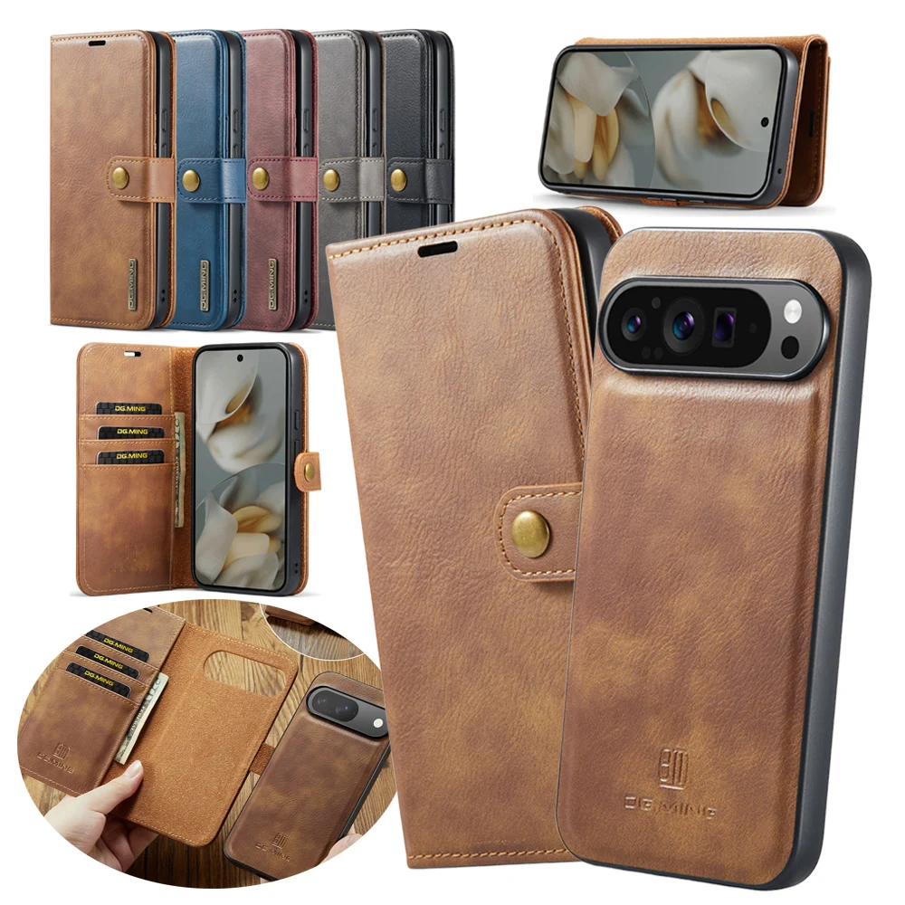 Magnetic Leather Wallet Case with Cash and Card Pockets