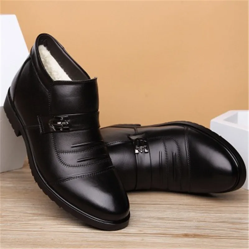 New Genuine Leather Winter Boots Men Winter Shoes Cowhide Leather Warm Shoes Plush Black Chelsea Boots Man Ankle Booties